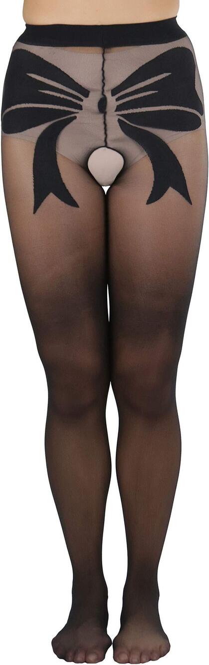 7534 Sensuous Crotchless Backseam Bow Detail Tights - Black - OS